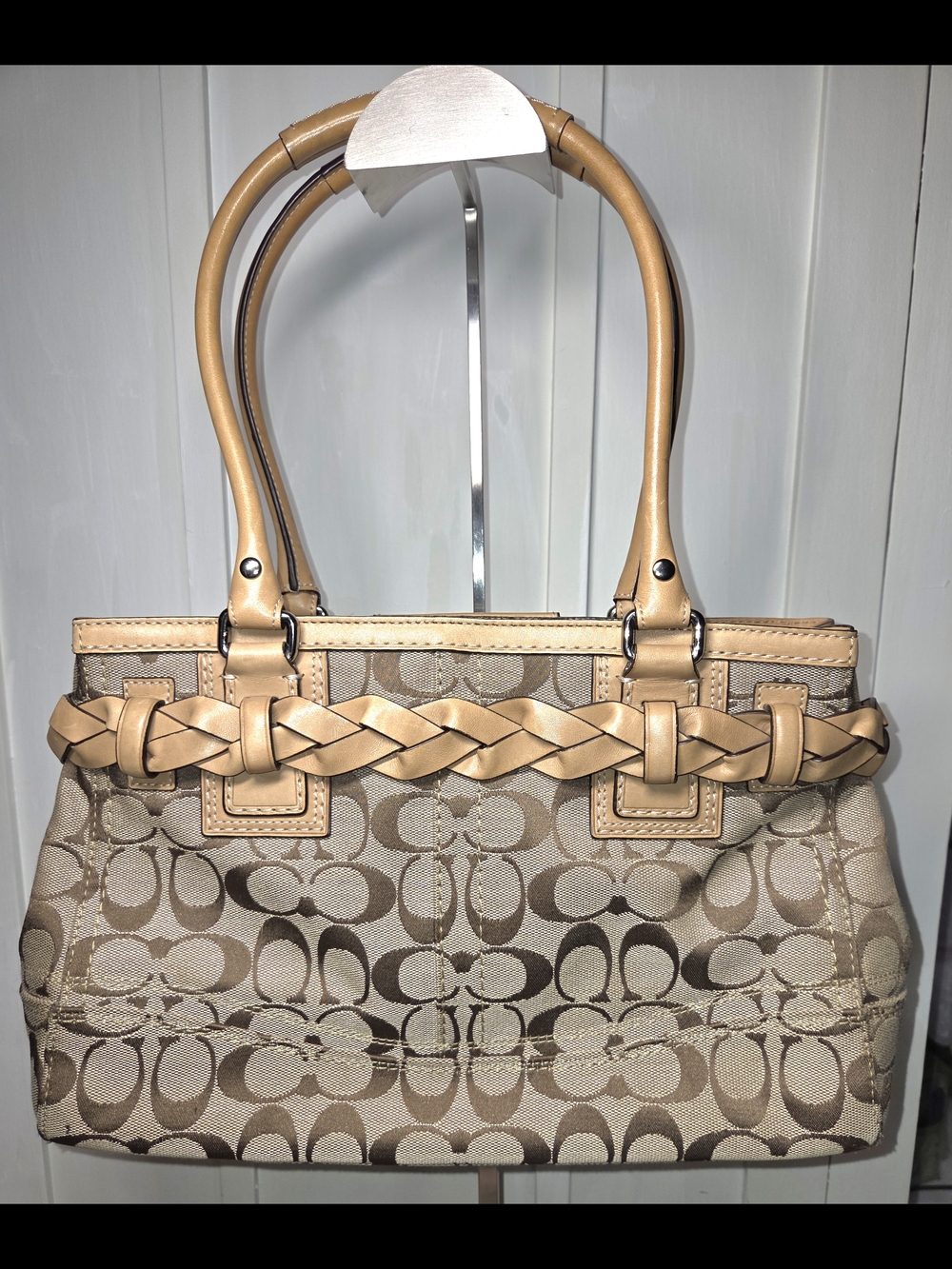 COACH Tan Signature Canvas Tote with Tassel - Picture 2 of 8